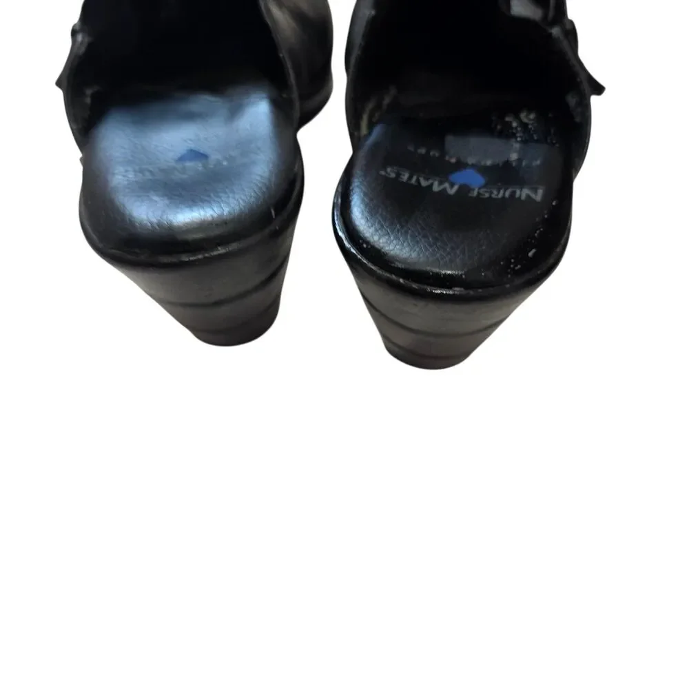 Nurse Mates Black Leather Clogs Mule Buckle Strap Comfort Shoes Womens Size 8